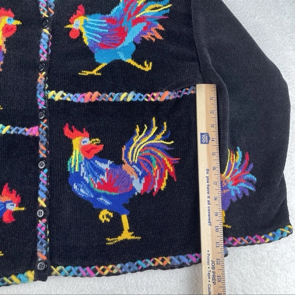 Design Options Philip Jane Gordon Sweater Womens XL Knitted Rooster Cardigan VTG - Picture 8 of 14